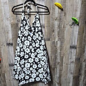 Bird of Paradise Black and White Floral Halter Swing Dress
